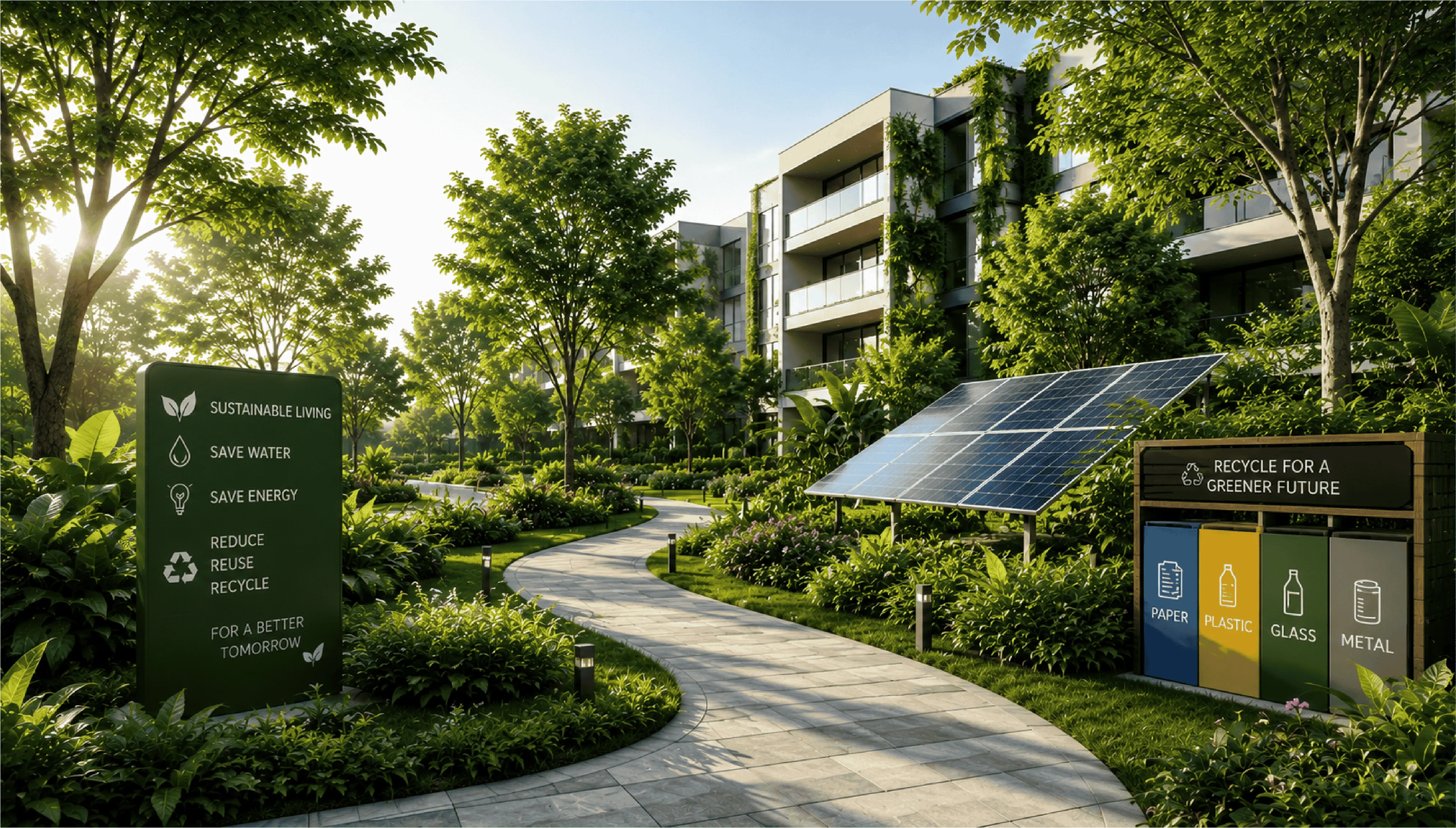 Environmentally conscious residential development with greenery and natural surroundings